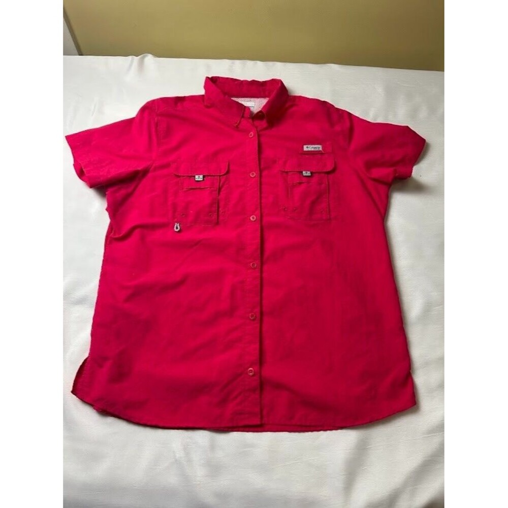 Columbia PFG Men's Short Sleeve Button Up Shirt Pink X Large Fishing
